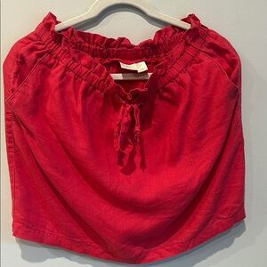 St. Tropez Vibrant Coral Ruffle Linen Skirt